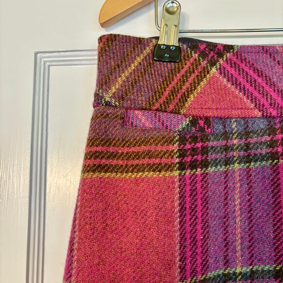 Vintage LL Bean Pink Plaid Wool Mini Skirt- Size 14, School Girl Clueless Preppy - Picture 3 of 5